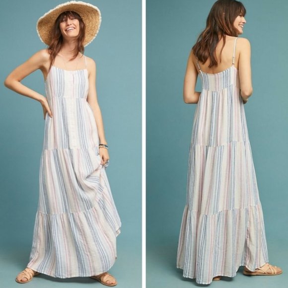 NWT Splendid Striped Linen Blend Tiered Maxi Dress - Picture 2 of 9